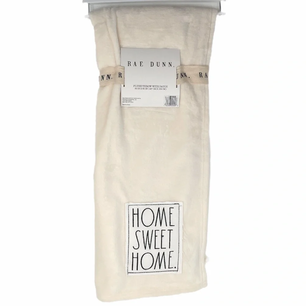 Rae Dunn Home Sweet Home Throw Blanket Cream 50x60